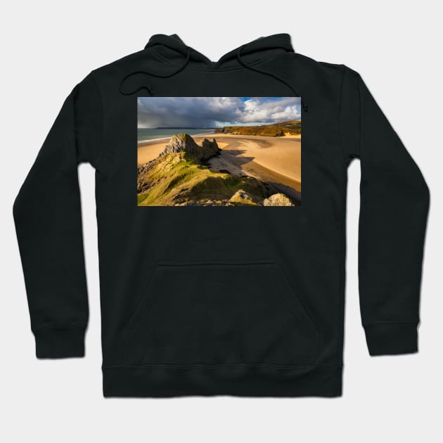 A sunny winter afternoon at Three Cliffs Bay, Gower Hoodie by dasantillo